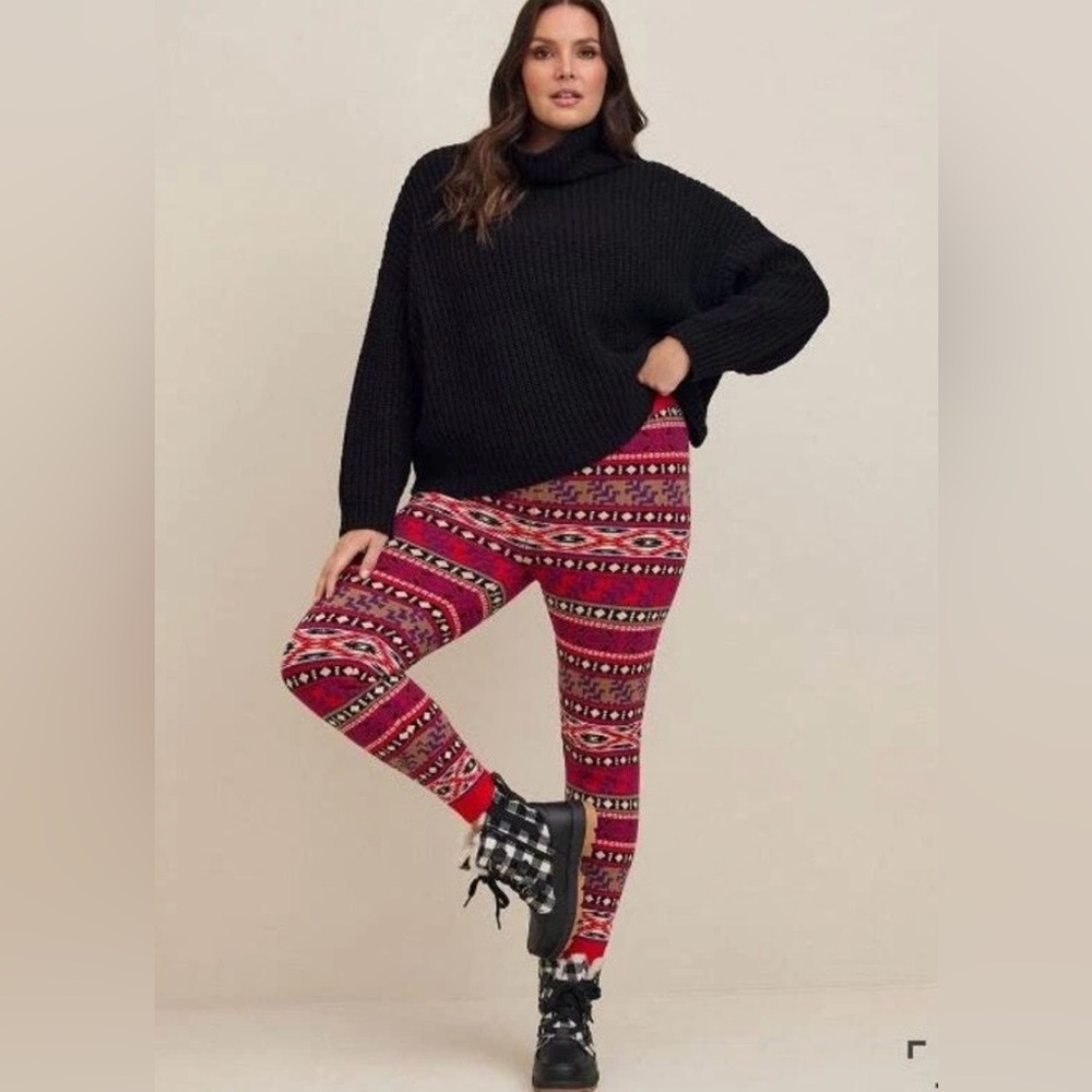 Torrid High Rise Thick Thermal Sweater Fair Isle Leggings Size 0 Large